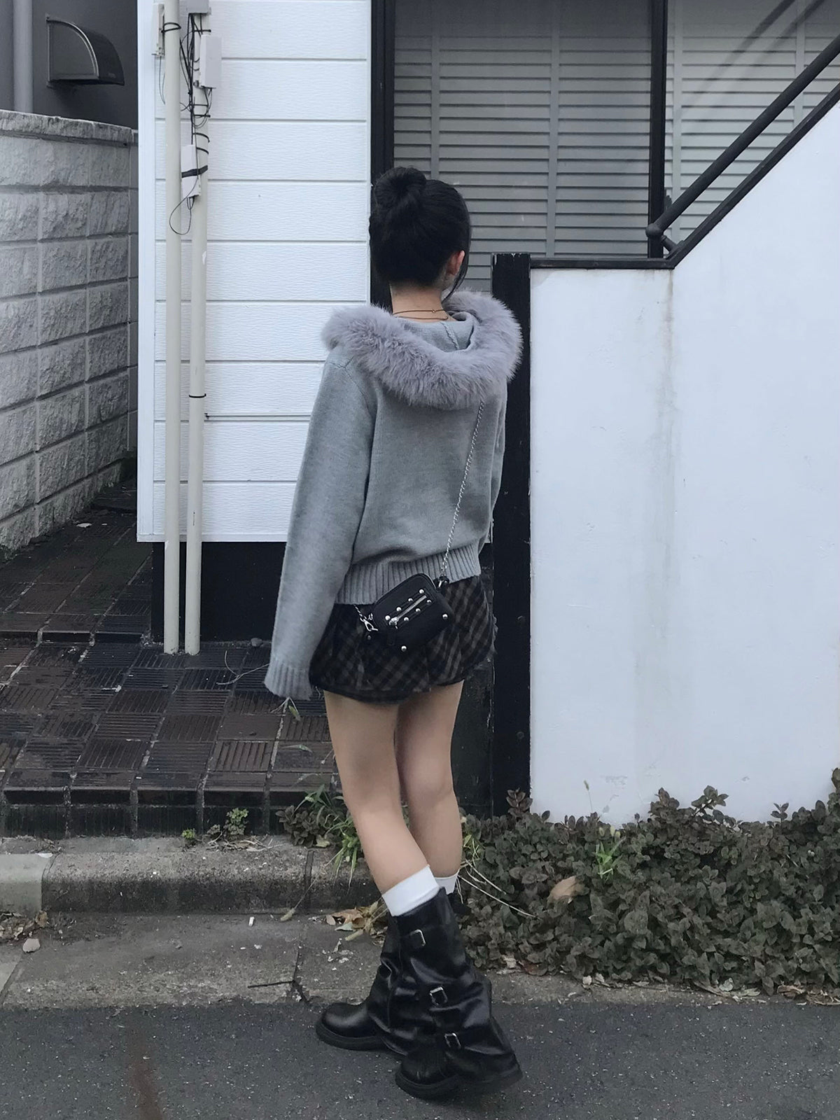 ファータッチ连帽双拉链针织衫