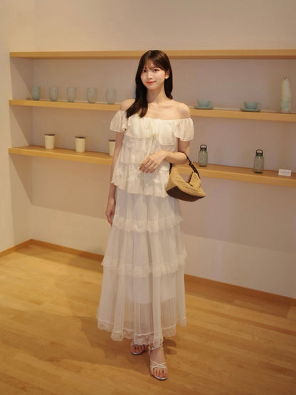レースプリーツティアードチュールスカート