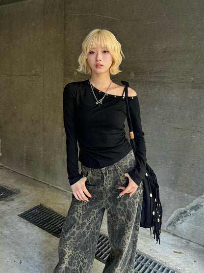 スタッズギャザーワンショルカットソー