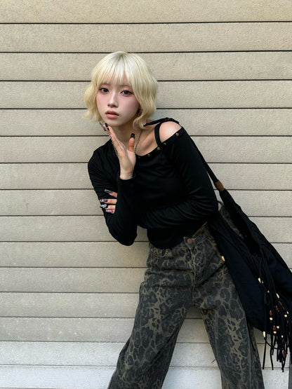 スタッズギャザーワンショルカットソー