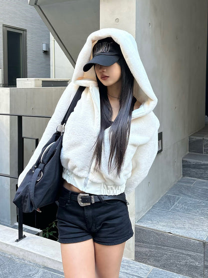 Faux Fur Touch Hoodie Blouson