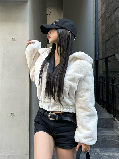 Faux Fur Touch Hoodie Blouson