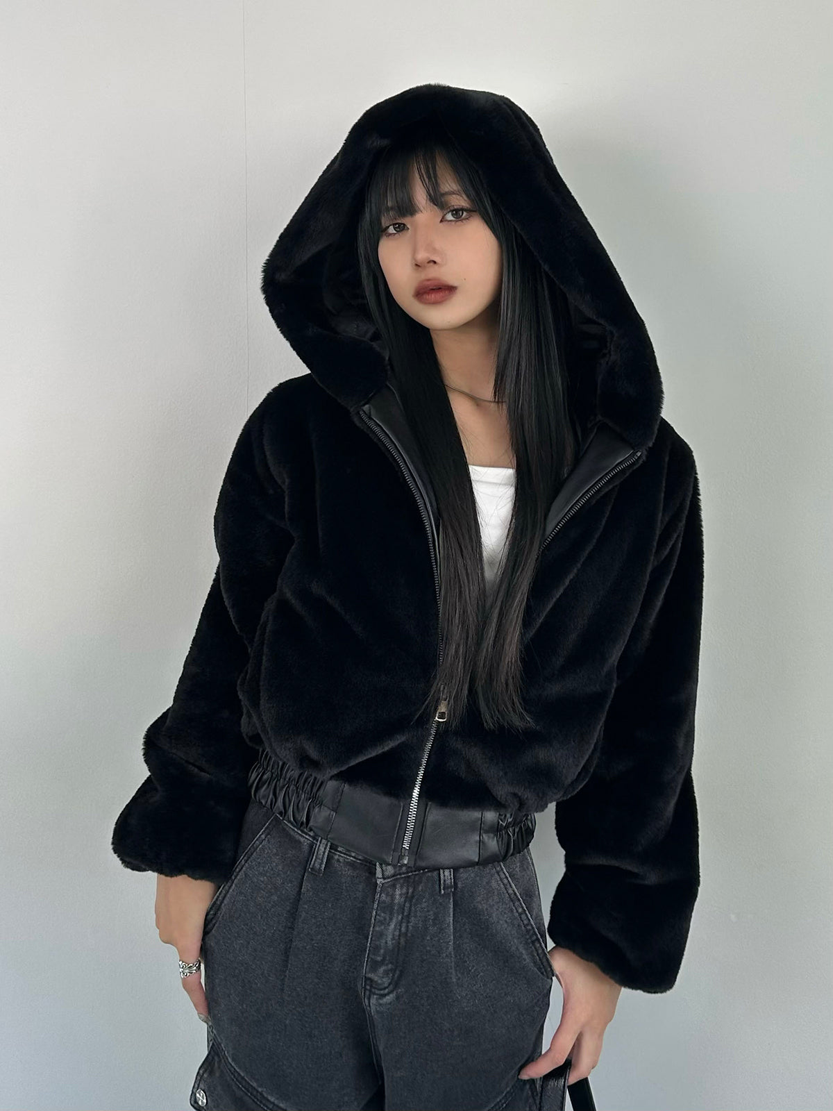 Faux Fur Touch Hoodie Blouson