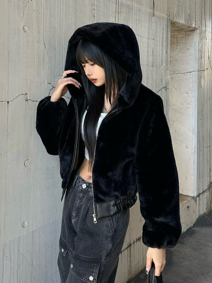 Faux Fur Touch Hoodie Blouson