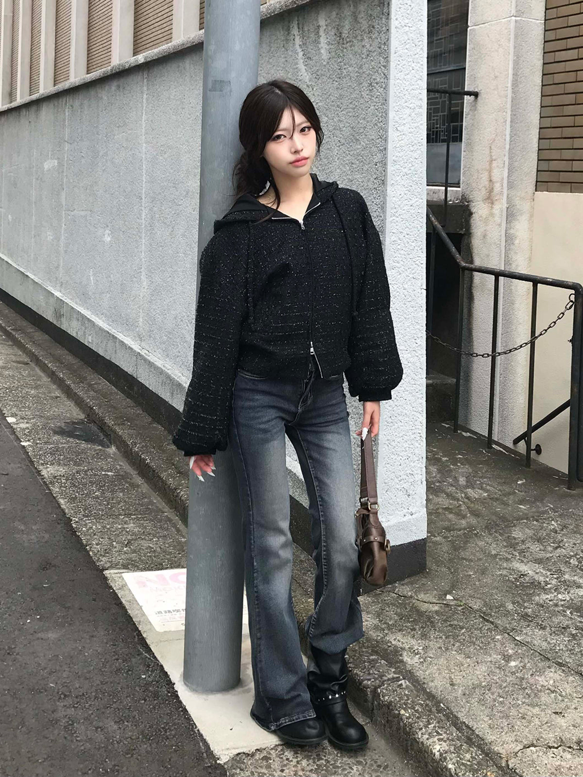 グリッターツイードダブルジップブルゾン