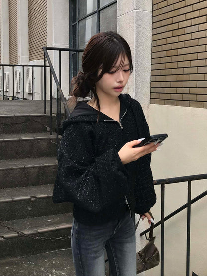 グリッターツイードダブルジップブルゾン