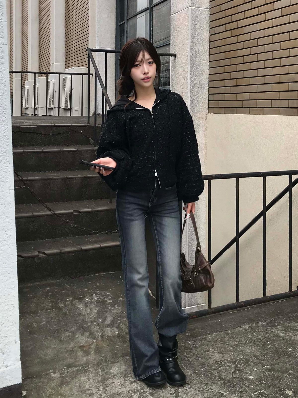 グリッターツイードダブルジップブルゾン