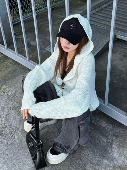 ダメージフリンジニットパーカー