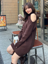 Open shoulder mini dress - Brown