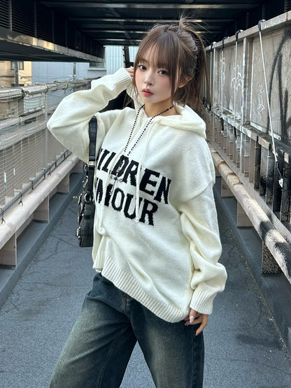 字母标志连帽针织衫
