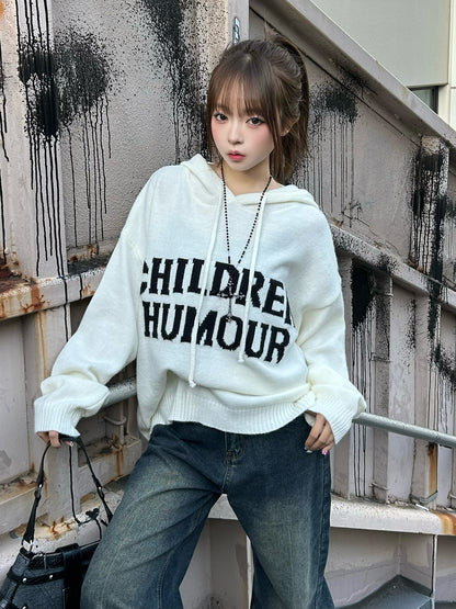 字母标志连帽针织衫