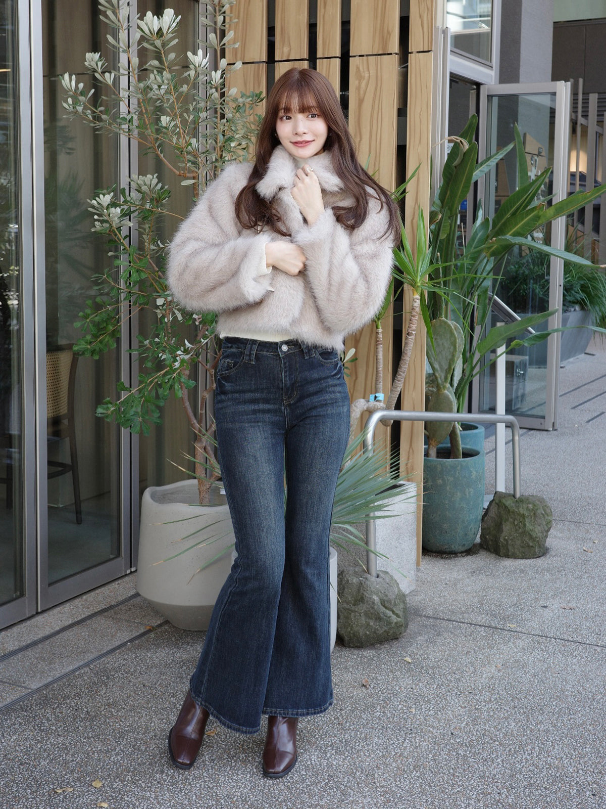 ファーライクカラーショートコート