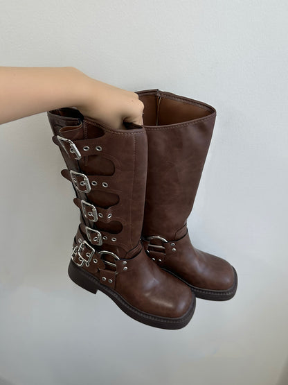 Belt design biker boots