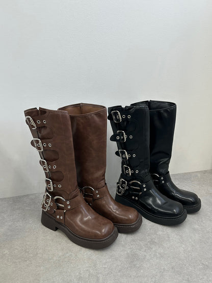 Belt design biker boots