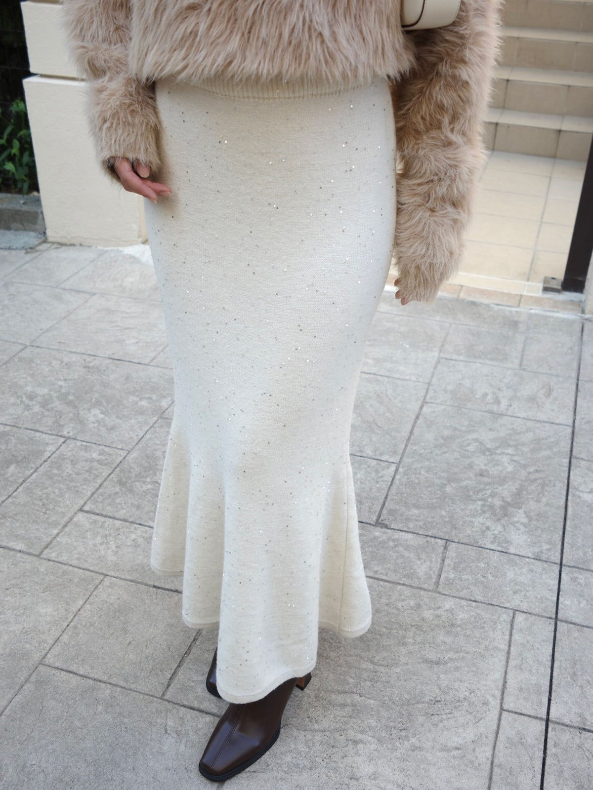 ラメスパンコールマーメイドニットスカート