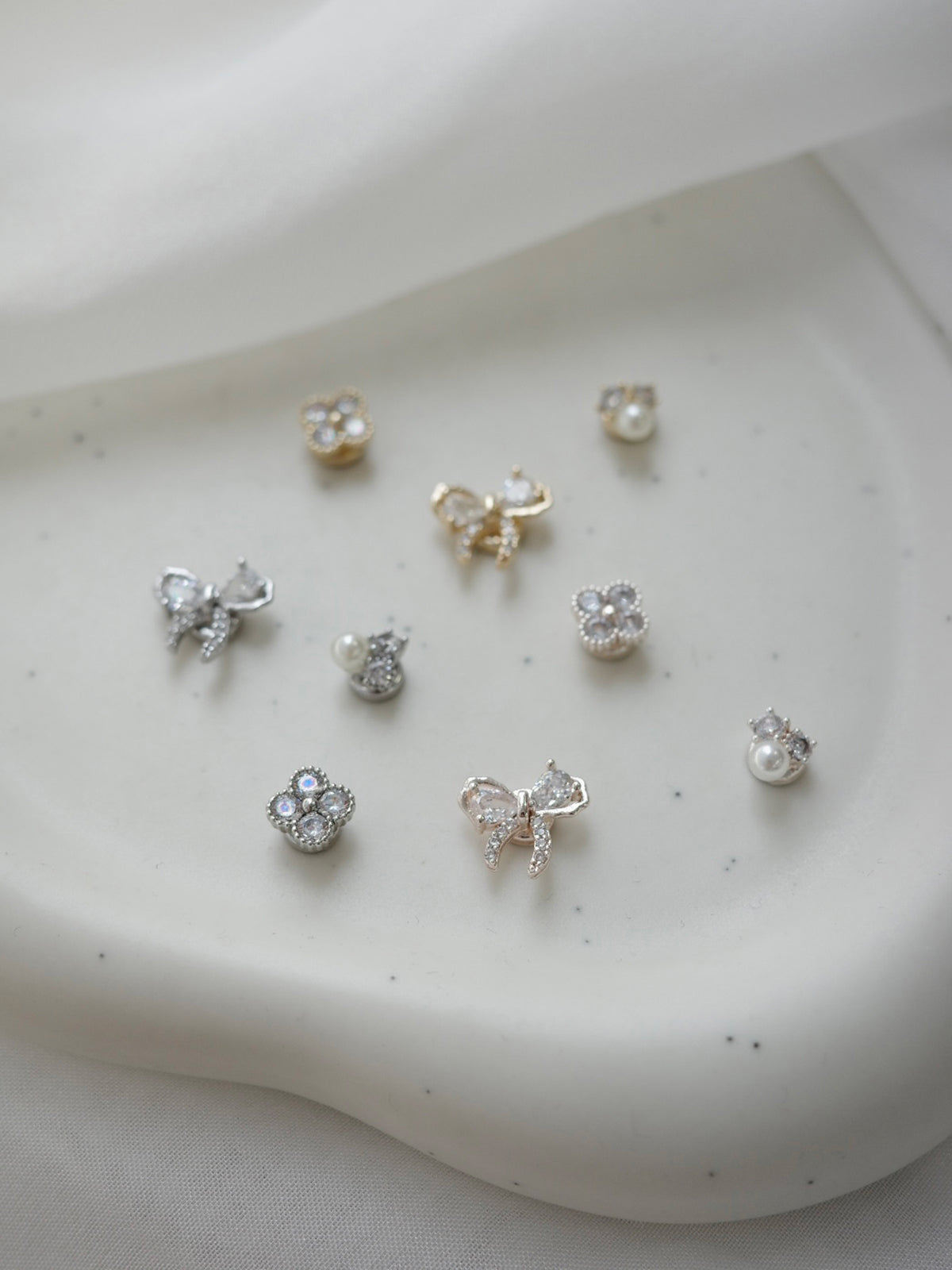 3pieceリボンフラワーマグネットピアス