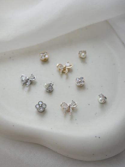 3pieceリボンフラワーマグネットピアス