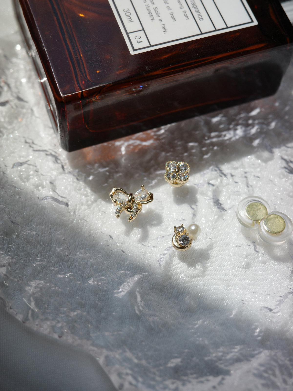 3pieceリボンフラワーマグネットピアス