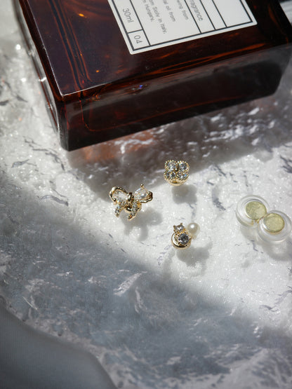 3pieceリボンフラワーマグネットピアス